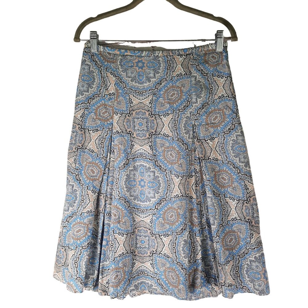 Loft Skirt Women’s Blue Floral Print Silk Pleated Lined Retro Y2K